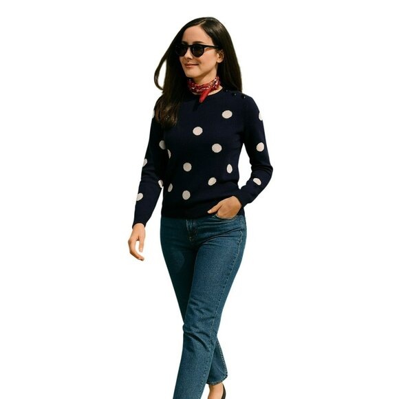 Boden Womens Cashmere Polka Dot Sweater Small Navy/White - Picture 2 of 9